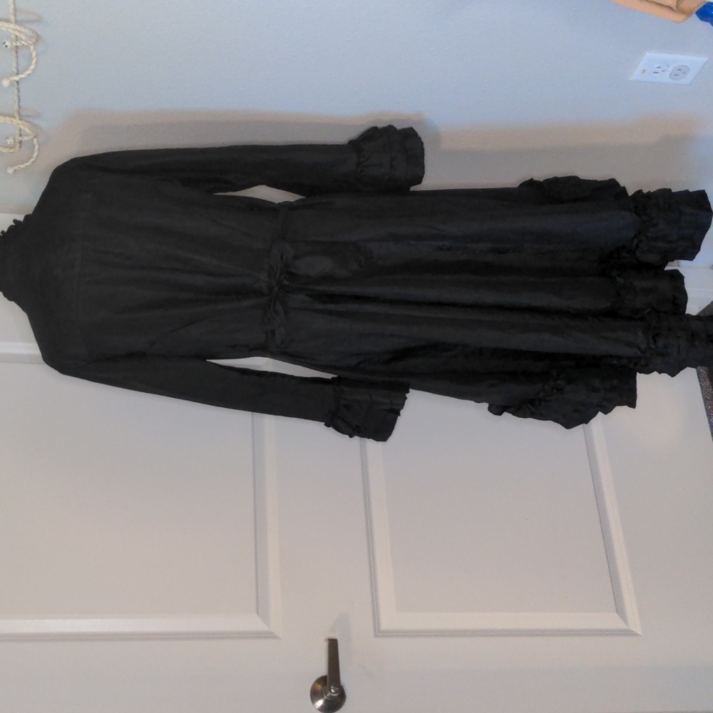 Cordelia Black Ruffle Victorian Duster Jacket Gothic Edwardian Whimsy Goth Sz M - Picture 6 of 12